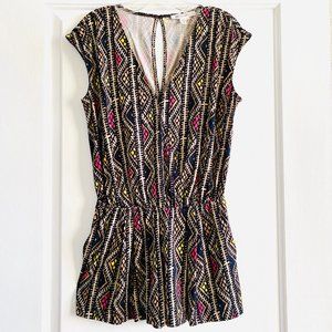 BCBG | BCBGeneration Multicolored Tribal Print V-Neck Romper with Pocket…
